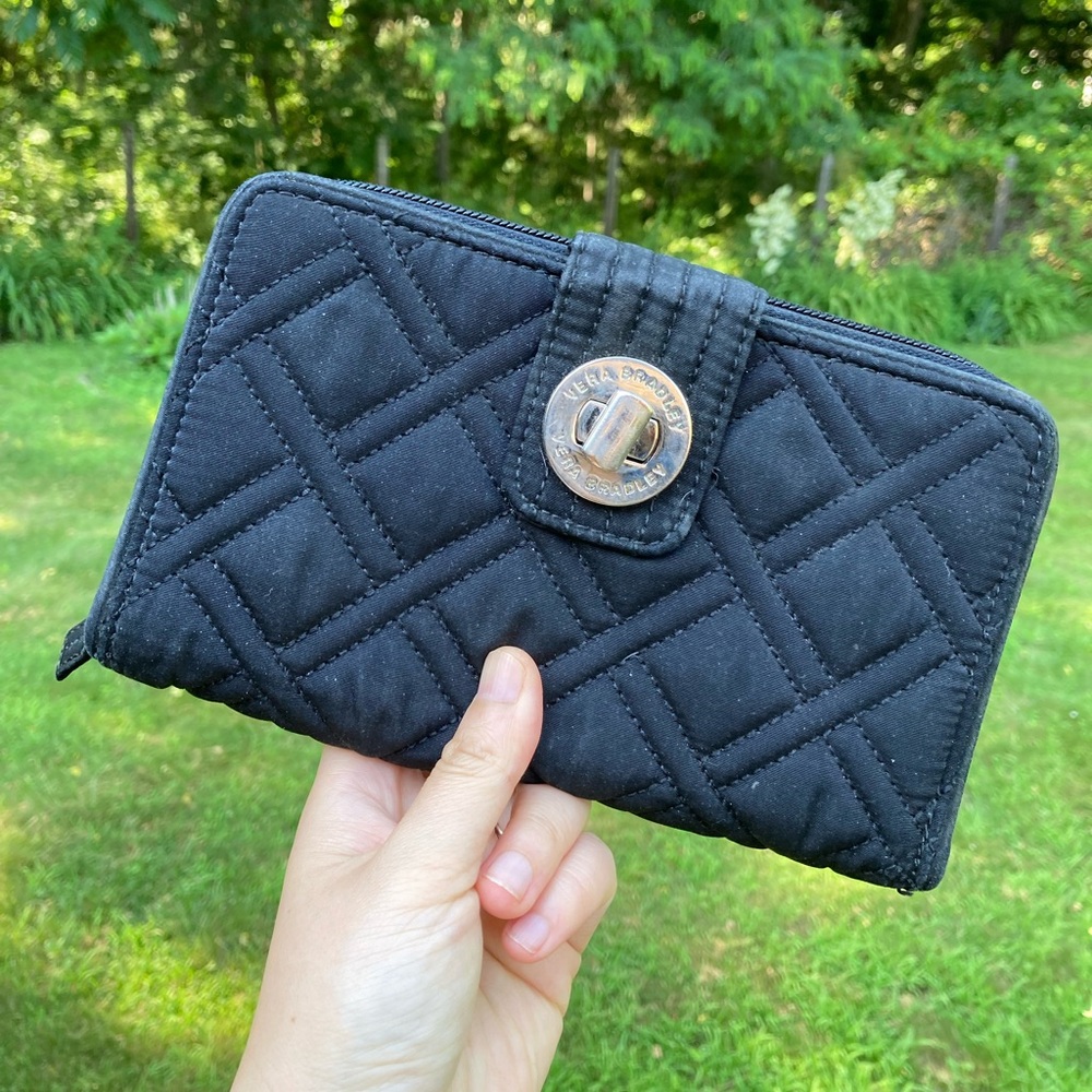 Vera Bradley Black Quilted Wallet with Silver Accents